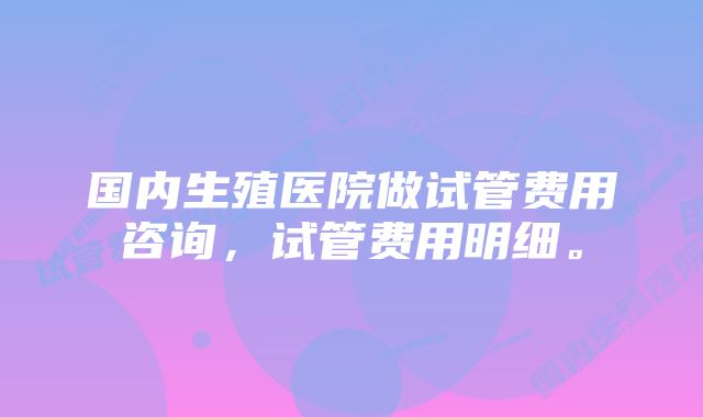 国内生殖医院做试管费用咨询，试管费用明细。