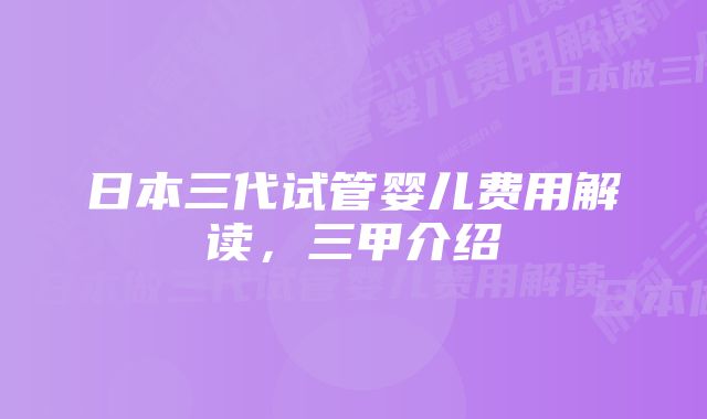 日本三代试管婴儿费用解读，三甲介绍