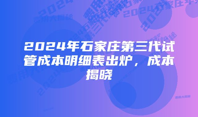 2024年石家庄第三代试管成本明细表出炉，成本揭晓