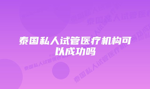 泰国私人试管医疗机构可以成功吗