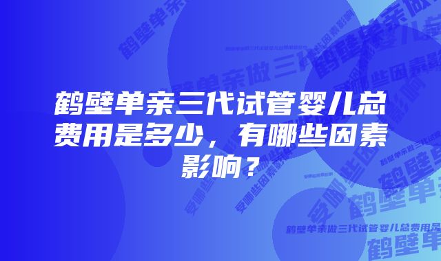 鹤壁单亲三代试管婴儿总费用是多少，有哪些因素影响？