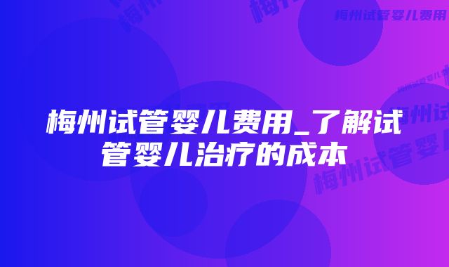 梅州试管婴儿费用_了解试管婴儿治疗的成本