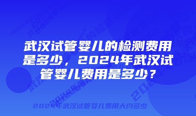 武汉试管婴儿的检测费用是多少，2024年武汉试管婴儿费用是多少？