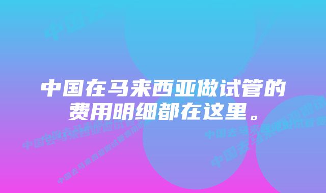 中国在马来西亚做试管的费用明细都在这里。