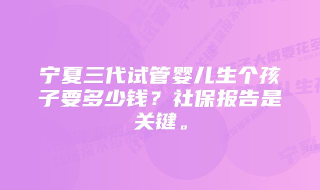 宁夏三代试管婴儿生个孩子要多少钱？社保报告是关键。