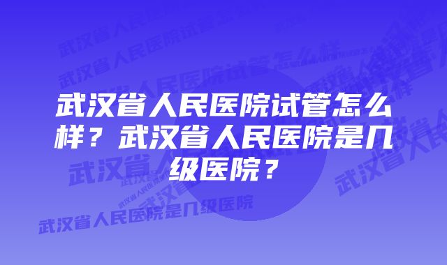 武汉省人民医院试管怎么样？武汉省人民医院是几级医院？