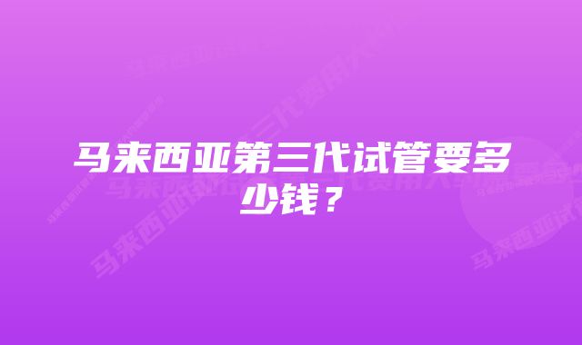 马来西亚第三代试管要多少钱？