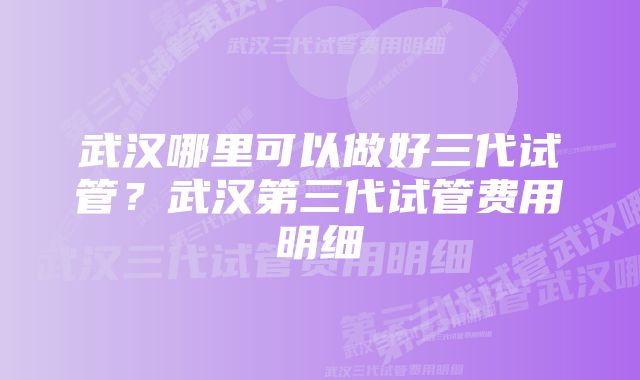 武汉哪里可以做好三代试管？武汉第三代试管费用明细