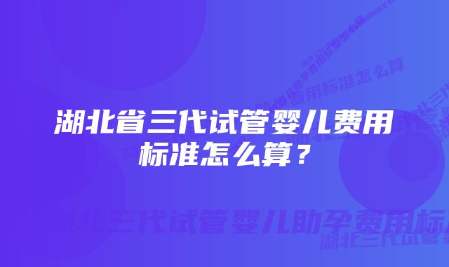 湖北省三代试管婴儿费用标准怎么算？