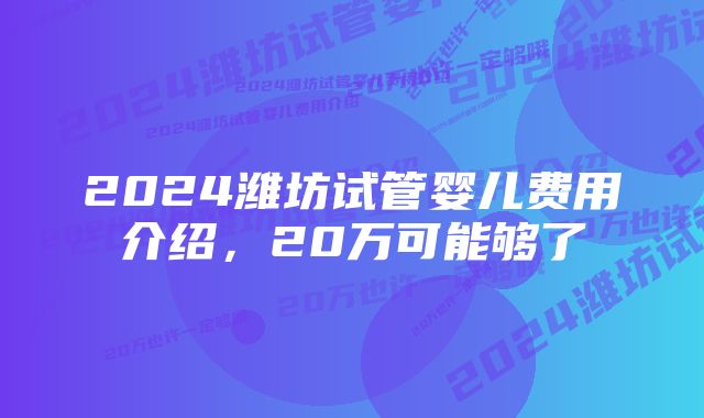 2024潍坊试管婴儿费用介绍，20万可能够了