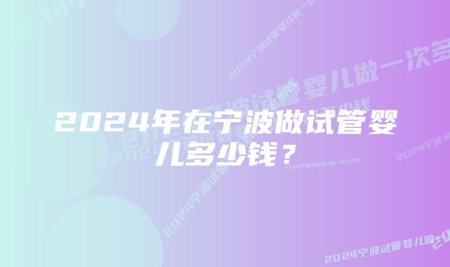 2024年在宁波做试管婴儿多少钱？