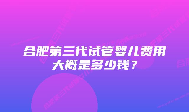 合肥第三代试管婴儿费用大概是多少钱？