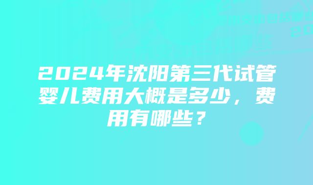 2024年沈阳第三代试管婴儿费用大概是多少，费用有哪些？