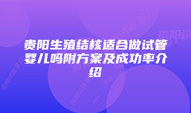 贵阳生殖结核适合做试管婴儿吗附方案及成功率介绍