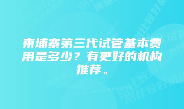 柬埔寨第三代试管基本费用是多少？有更好的机构推荐。