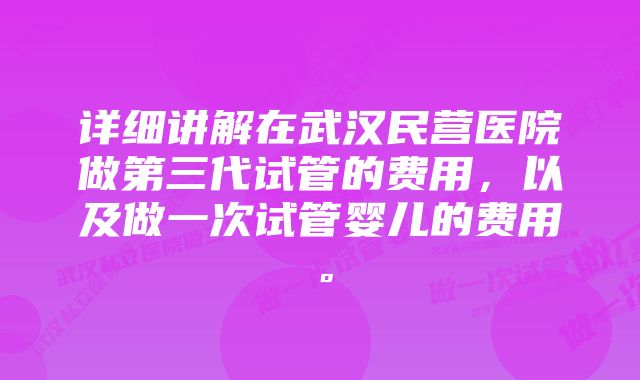 详细讲解在武汉民营医院做第三代试管的费用，以及做一次试管婴儿的费用。