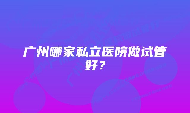 广州哪家私立医院做试管好？