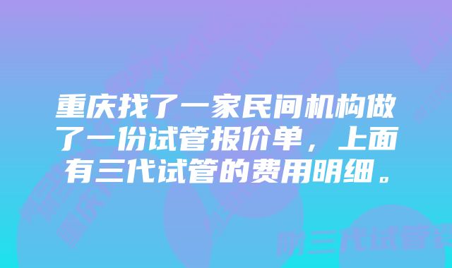 重庆找了一家民间机构做了一份试管报价单，上面有三代试管的费用明细。