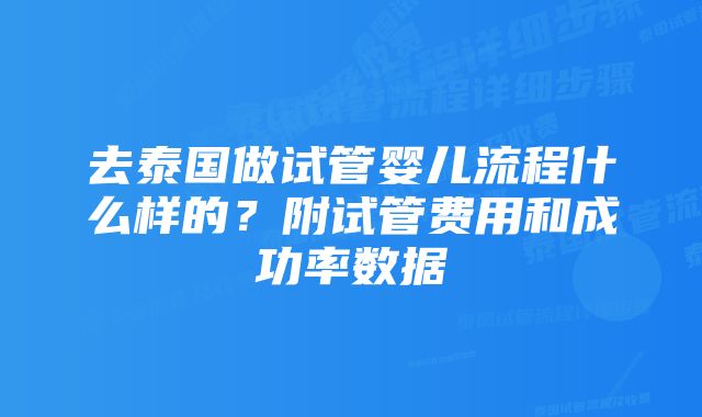 去泰国做试管婴儿流程什么样的？附试管费用和成功率数据