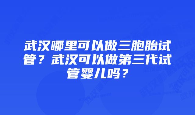 武汉哪里可以做三胞胎试管？武汉可以做第三代试管婴儿吗？