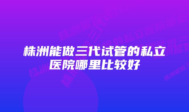 株洲能做三代试管的私立医院哪里比较好