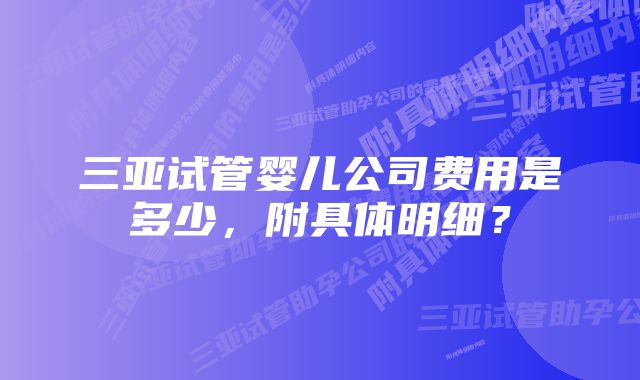 三亚试管婴儿公司费用是多少，附具体明细？