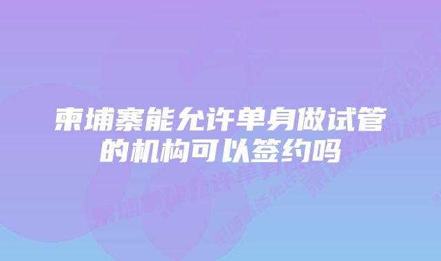 柬埔寨能允许单身做试管的机构可以签约吗