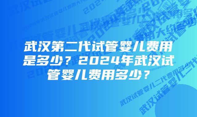 武汉第二代试管婴儿费用是多少？2024年武汉试管婴儿费用多少？