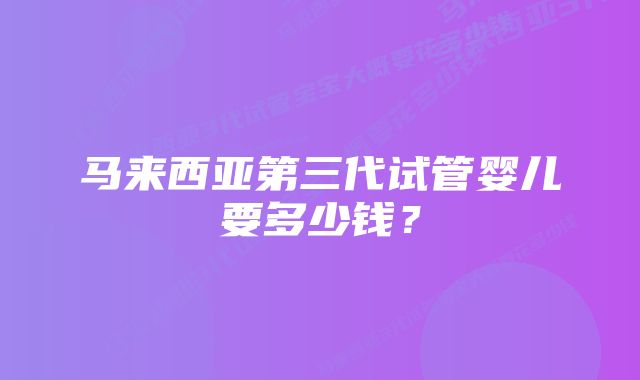 马来西亚第三代试管婴儿要多少钱？