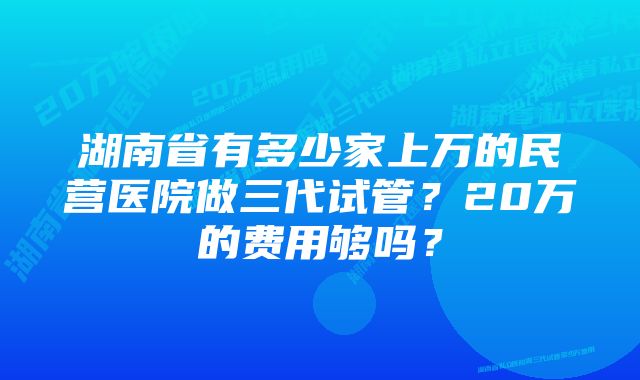 湖南省有多少家上万的民营医院做三代试管？20万的费用够吗？