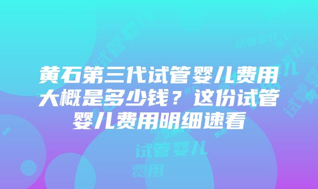 黄石第三代试管婴儿费用大概是多少钱？这份试管婴儿费用明细速看