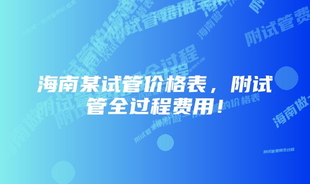 海南某试管价格表，附试管全过程费用！