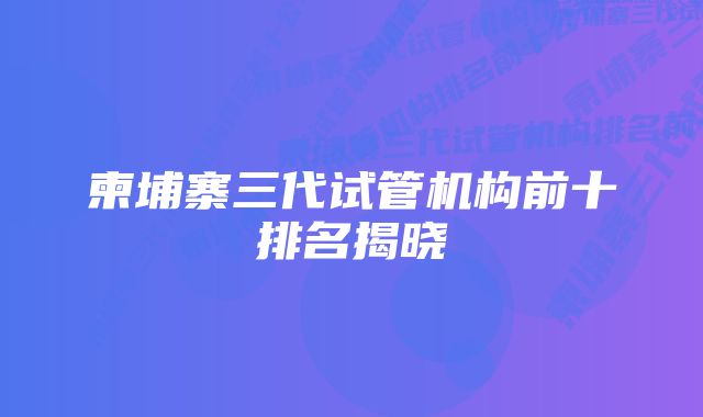 柬埔寨三代试管机构前十排名揭晓