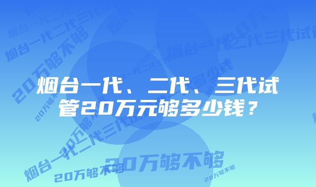 烟台一代、二代、三代试管20万元够多少钱？