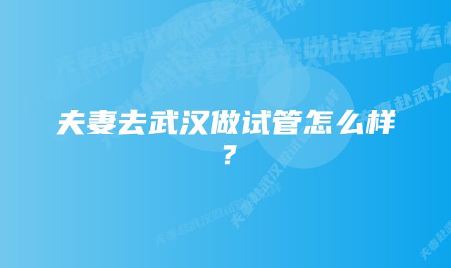 夫妻去武汉做试管怎么样？