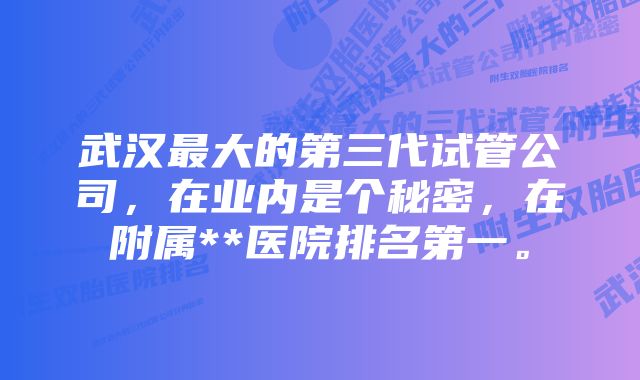 武汉最大的第三代试管公司，在业内是个秘密，在附属**医院排名第一。