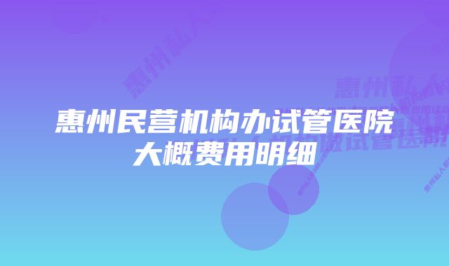 惠州民营机构办试管医院大概费用明细