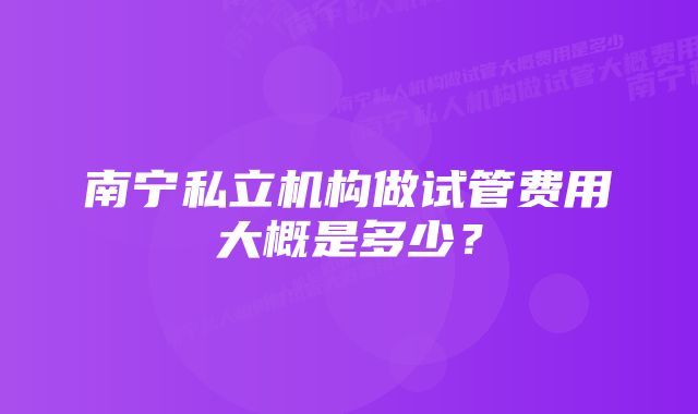 南宁私立机构做试管费用大概是多少？