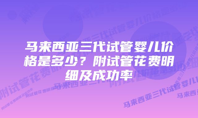 马来西亚三代试管婴儿价格是多少？附试管花费明细及成功率