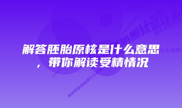 解答胚胎原核是什么意思，带你解读受精情况