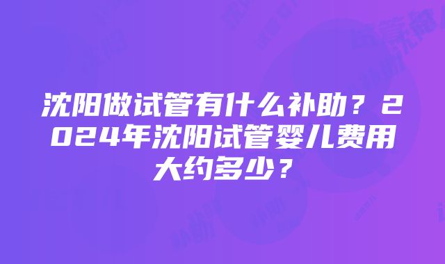 沈阳做试管有什么补助？2024年沈阳试管婴儿费用大约多少？