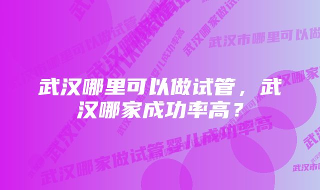 武汉哪里可以做试管，武汉哪家成功率高？