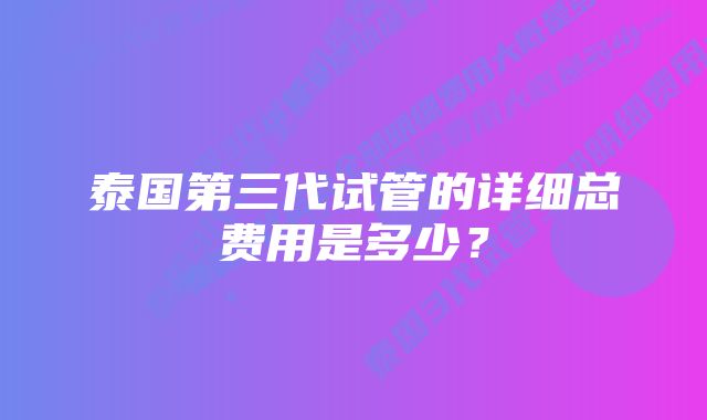 泰国第三代试管的详细总费用是多少？