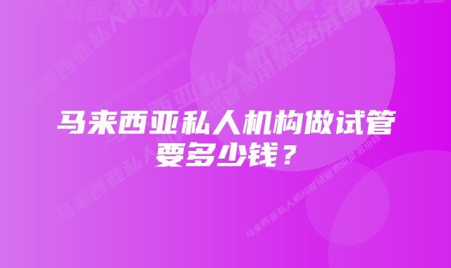 马来西亚私人机构做试管要多少钱？