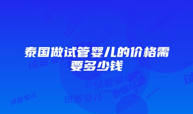 泰国做试管婴儿的价格需要多少钱