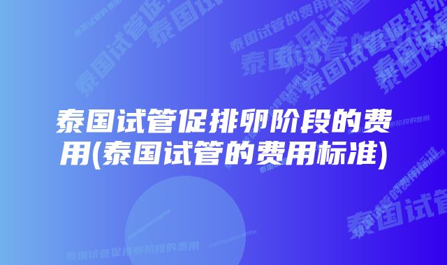 泰国试管促排卵阶段的费用(泰国试管的费用标准)