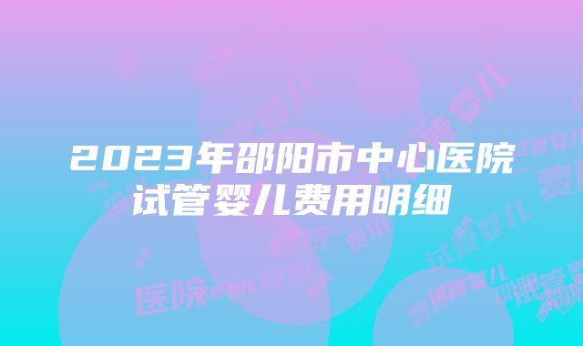 2023年邵阳市中心医院试管婴儿费用明细