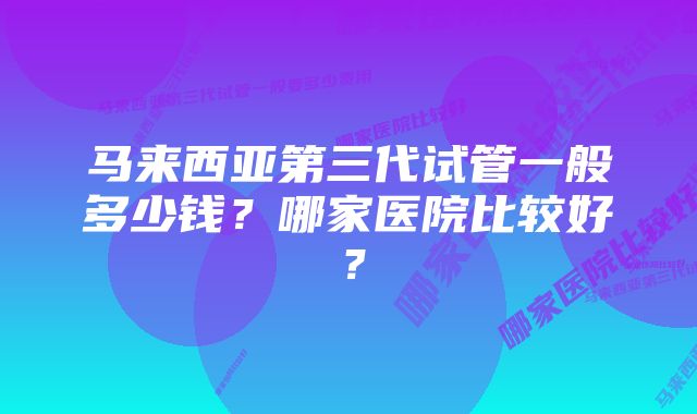 马来西亚第三代试管一般多少钱？哪家医院比较好？