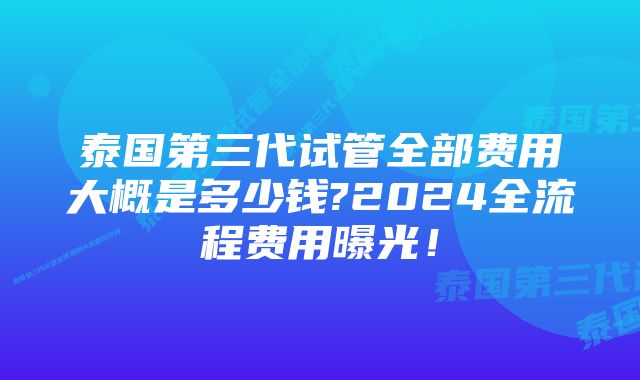 泰国第三代试管全部费用大概是多少钱?2024全流程费用曝光！