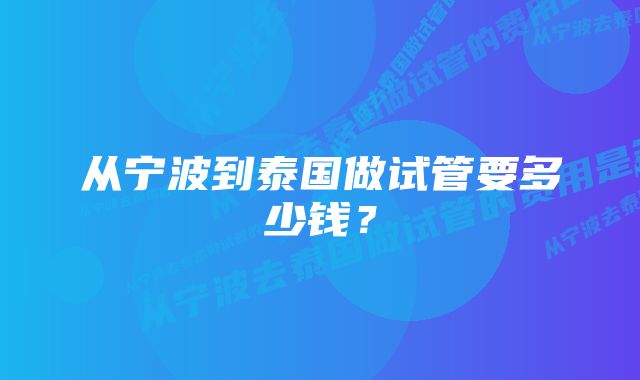 从宁波到泰国做试管要多少钱？